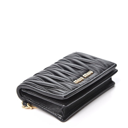 Miu Miu Nappa Matelasse Flap Card Holder Key Ring Black 3 of 8