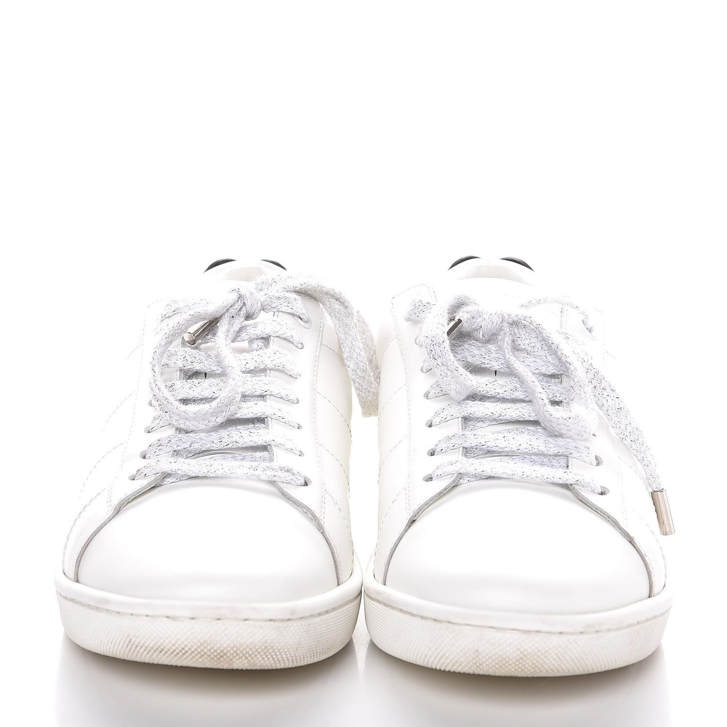 Calfskin Metallic Ayers Signature Court Lips Sneakers 38 Optic White