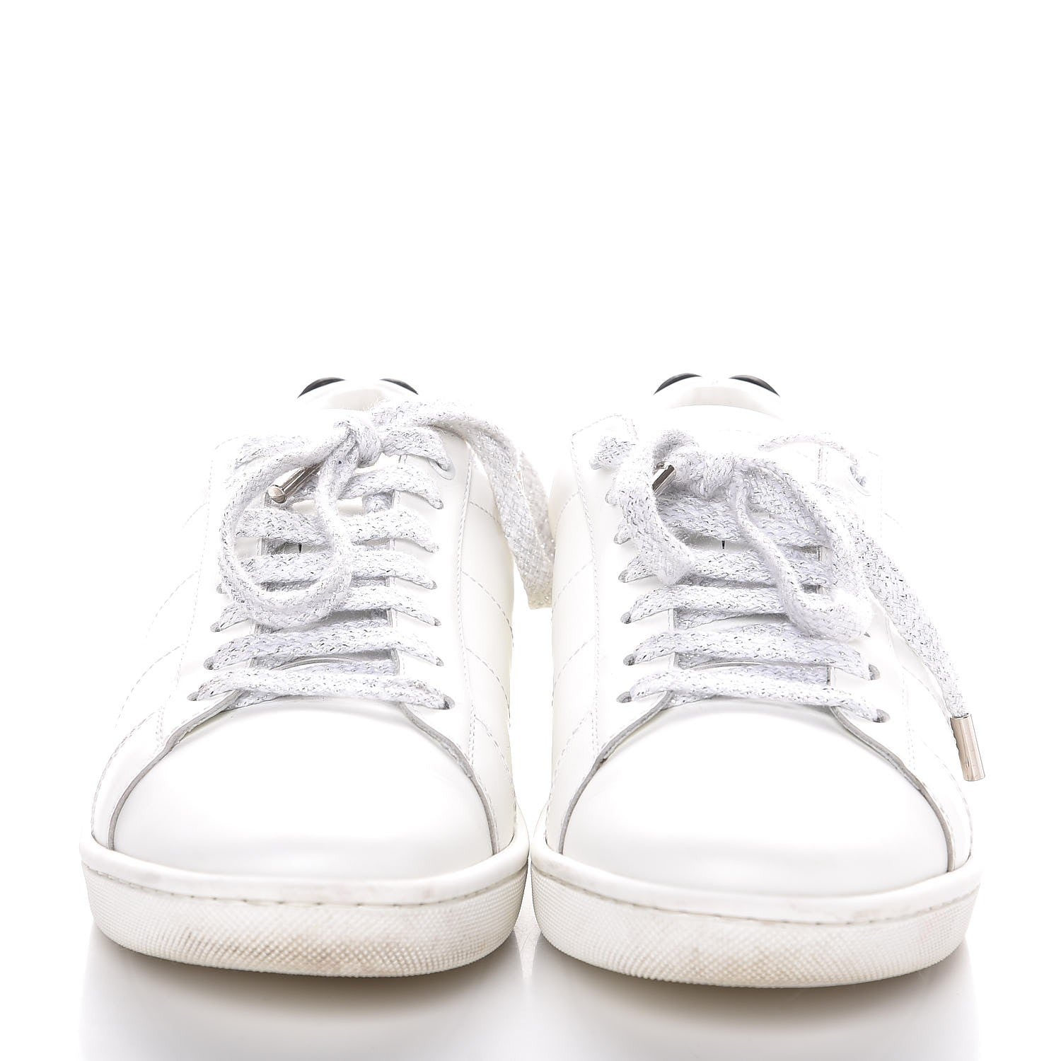 Saint Laurent Calfskin Metallic Ayers Signature Court Lips Sneakers 38 Optic White 2 of 13
