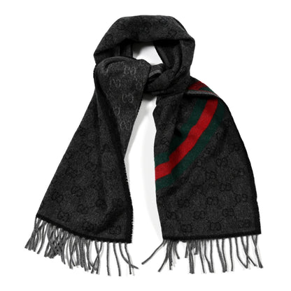 Gucci Wool Angora Monogram Web New Nikky Scarf Lead Dark Green 1 of 4