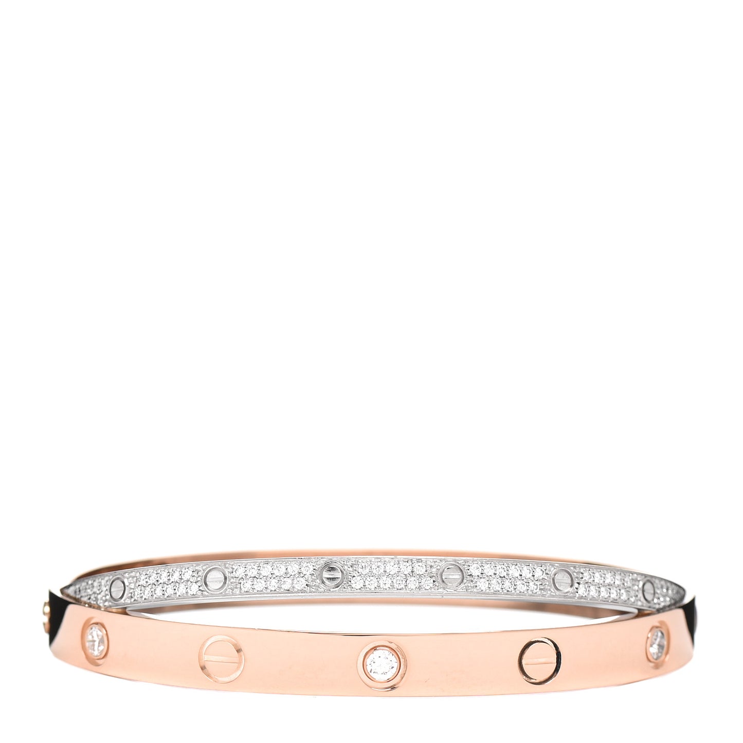 18K Pink White Gold Diamond Double LOVE Paved Bracelet 16
