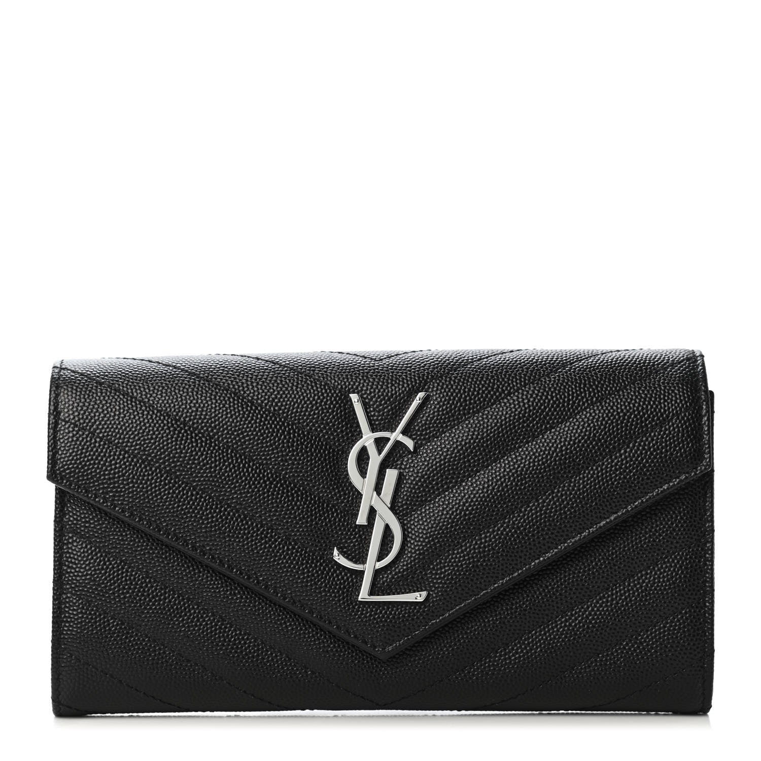 Saint Laurent Grain De Poudre Matelasse Chevron Monogram Flap Wallet Black 1 of 4