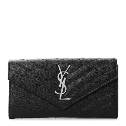 Saint Laurent Grain De Poudre Matelasse Chevron Monogram Flap Wallet Black 1 of 4