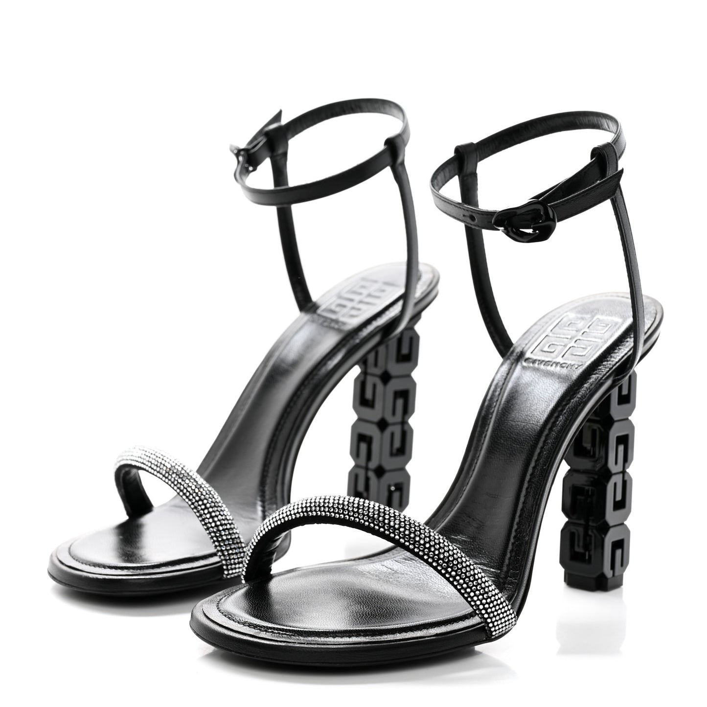 Smooth Nappa Crystal G Cube 105mm Sandals 38.5 Black Silvery