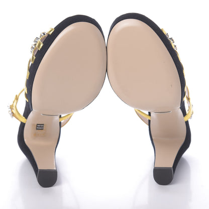 Gucci Velvet Nappa Crystal Zephyra Slingback Platform High Heel Sandals 37 Black Gold 7 of 7