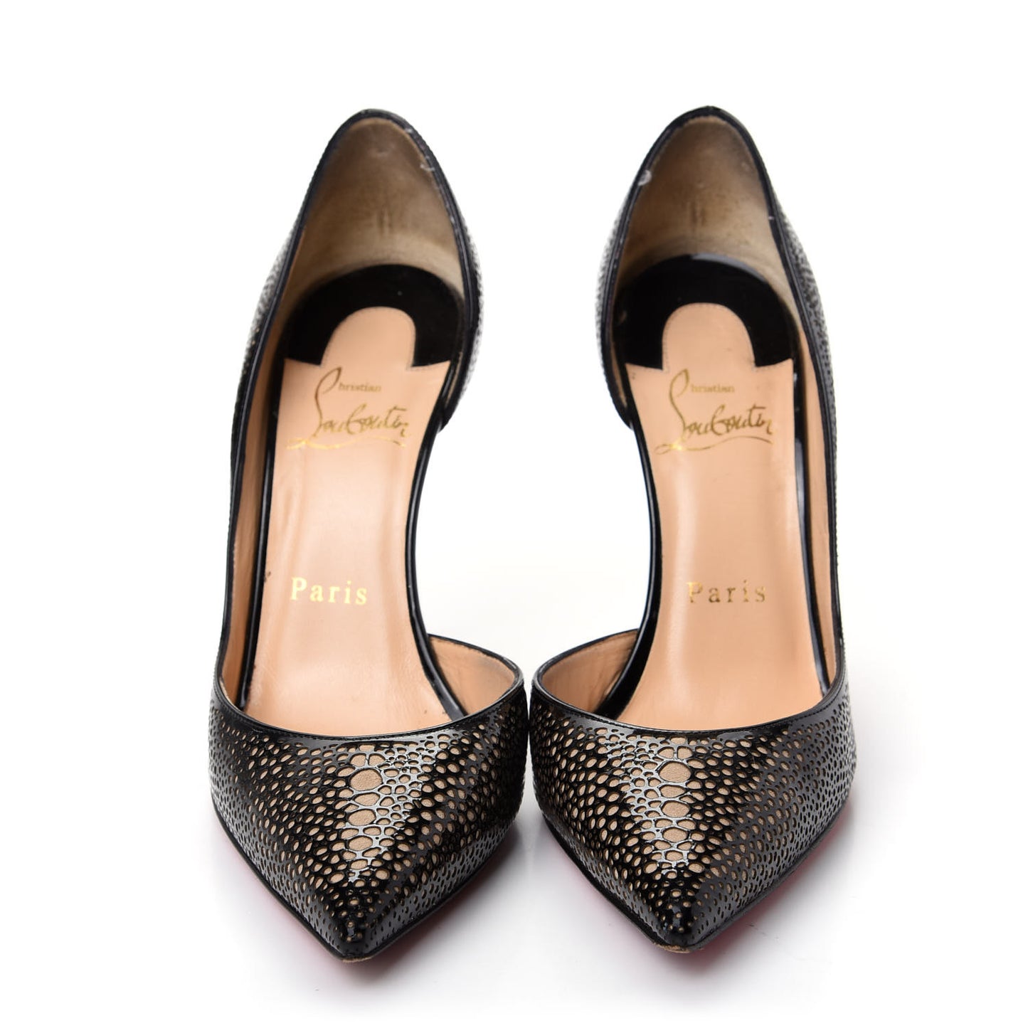 Patent Calfskin Perforated D'Orsay Pumps 35.5 Black