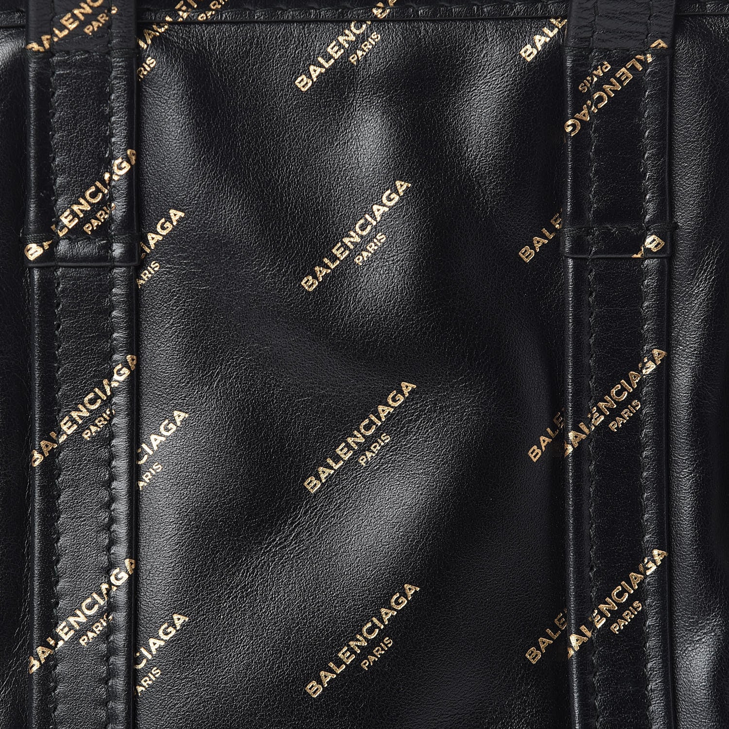 Balenciaga Calfskin Allover Logo XS Bazar Shopper Tote Black Gold 8 of 12