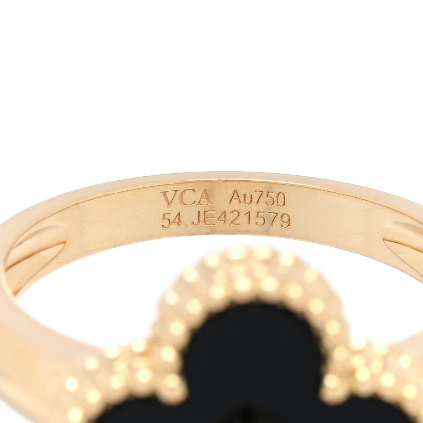 18K Yellow Gold Diamond Black Onyx Vintage Alhambra Ring 54 6.75