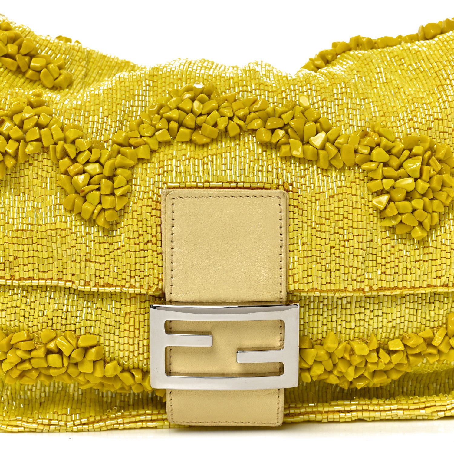 Fendi Rolling Stone Vitello Seta Bead Embroidered Mama Baguette Giallo 8 of 11