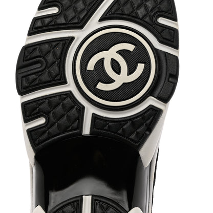 Chanel Nylon Suede Calfskin Printed CC Sneakers 37.5 White Black 8 of 9