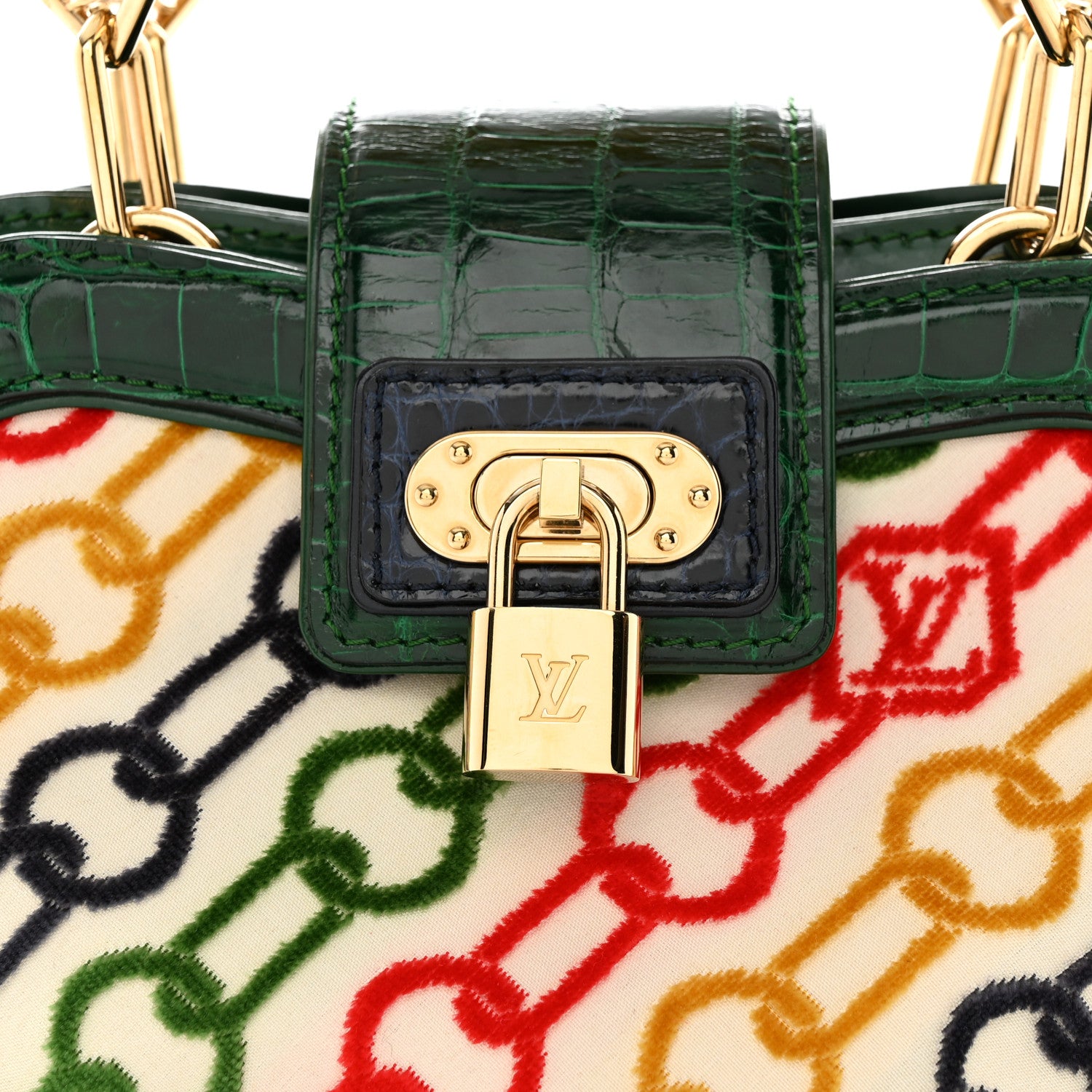 Louis Vuitton Alligator Velvet Chains Mini Linda Red Green Yellow 8 of 10