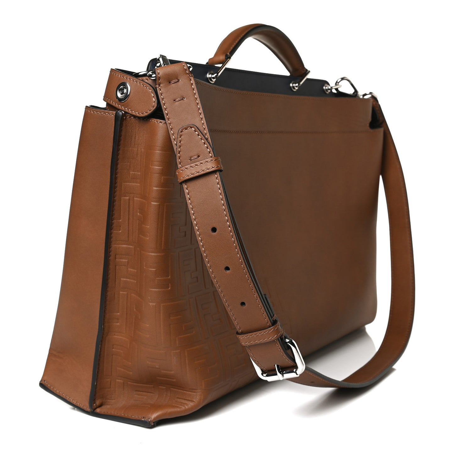 Smooth Calfskin FF Embossed Sfumate Large Mens Peekaboo Iconic Essential Satchel Cuoio