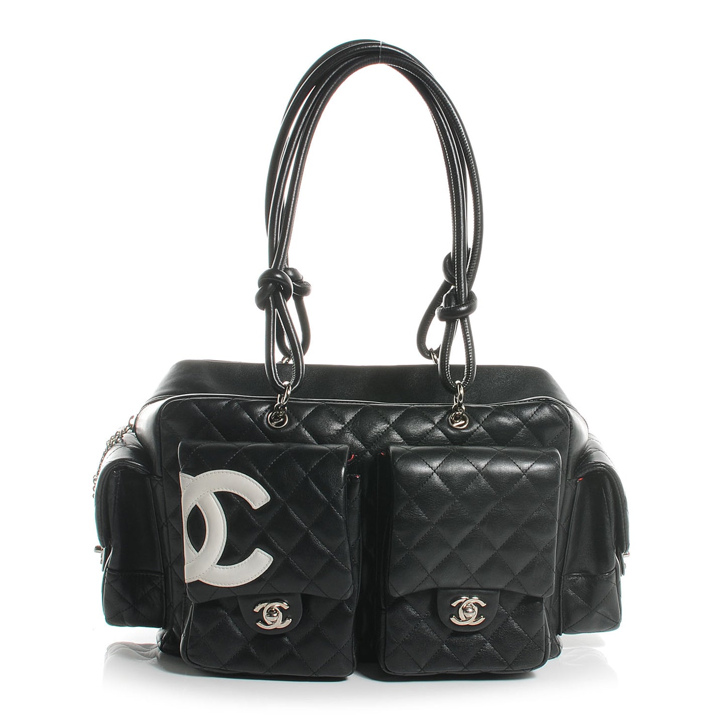 Calfskin Quilted Large Cambon Multipocket Reporter Black White