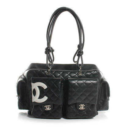 Chanel Calfskin Quilted Large Cambon Multipocket Reporter Black White 1 of 7