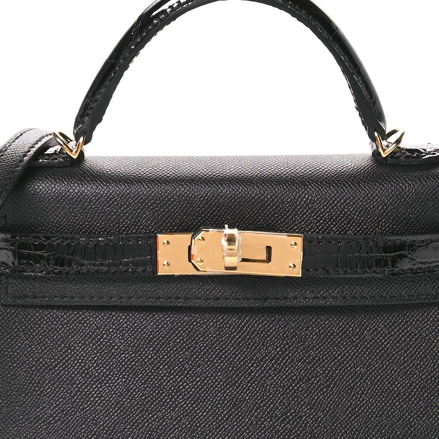 Hermes Madame Calfskin Shiny Alligator Mini Kelly Sellier Touch 20 Black 7 of 10