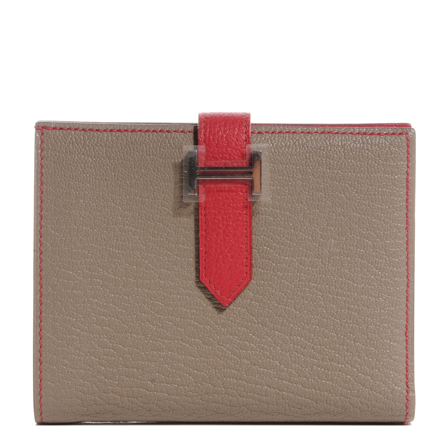 Chevre Mysore Bi-Color Compact Bearn Wallet Etoupe Bougainvillea