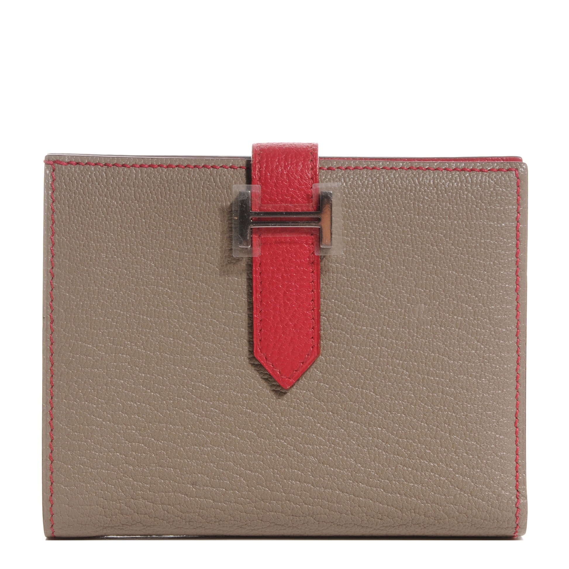 Hermes Chevre Mysore Bi-Color Compact Bearn Wallet Etoupe Bougainvillea 1 of 8