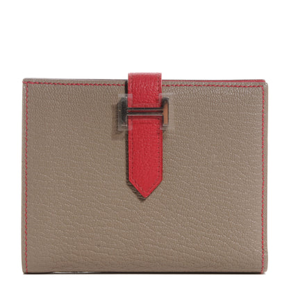 Hermes Chevre Mysore Bi-Color Compact Bearn Wallet Etoupe Bougainvillea 1 of 8