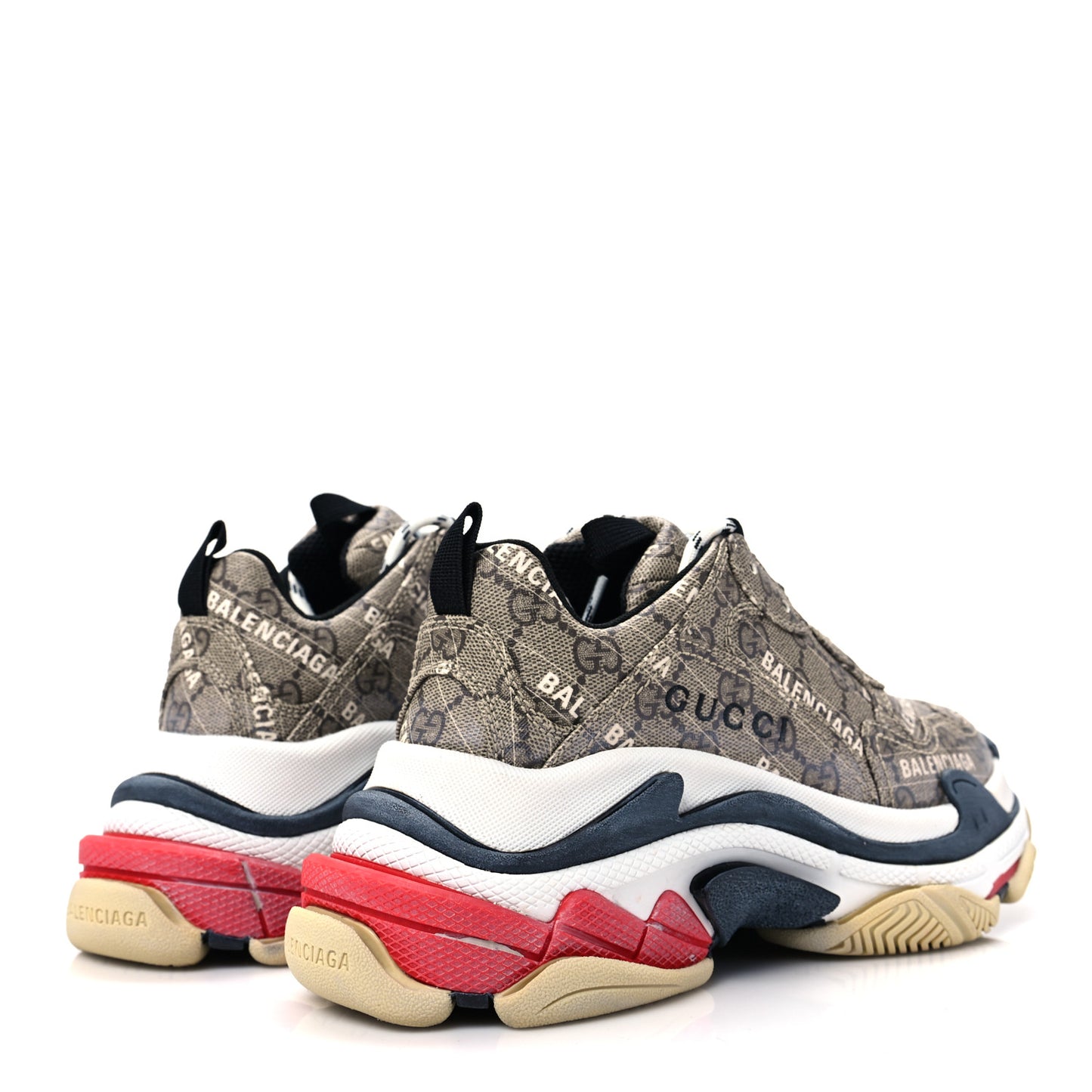 X GUCCI GG Supreme Monogram Allover Logo Mens Triple S Sneakers 36 Beige Ebony Mystic White