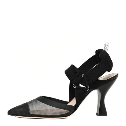 Fendi Technical Mesh FF Colibri 85mm Slingback Pumps 39 Black 2 of 17