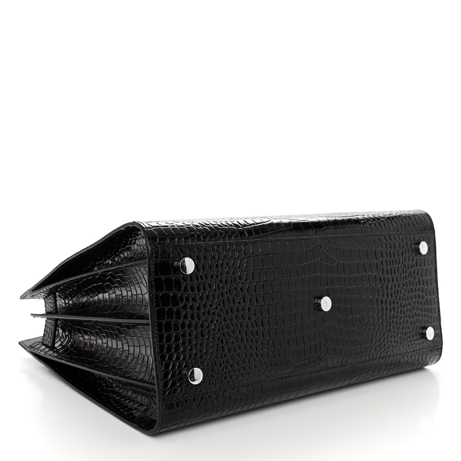 Saint Laurent Calfskin Crocodile Embossed Small Sac de Jour Black 4 of 9