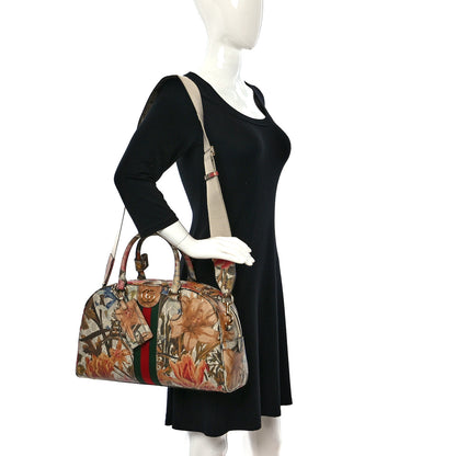 Gucci GG Supreme Monogram Water Flora Web Medium Ophidia Top Handle Duffle Bag White Multicolor 2 of 9
