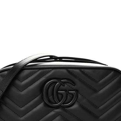 Gucci Calfskin Matelasse Monochrome Small GG Marmont Chain Shoulder Bag Black 8 of 11
