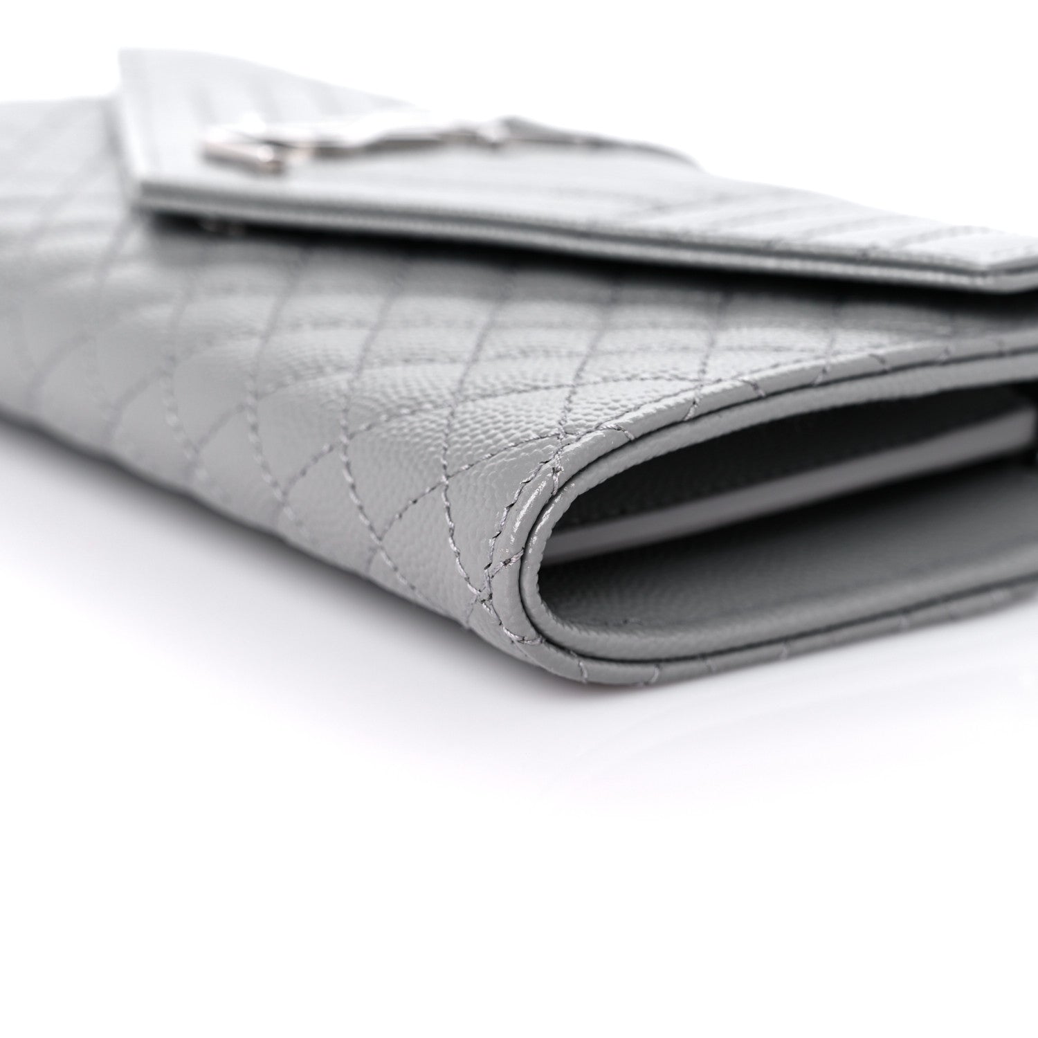 Saint Laurent Grain De Poudre Mixed Matelasse Triquilt Large Monogram Wallet Stone 8 of 8