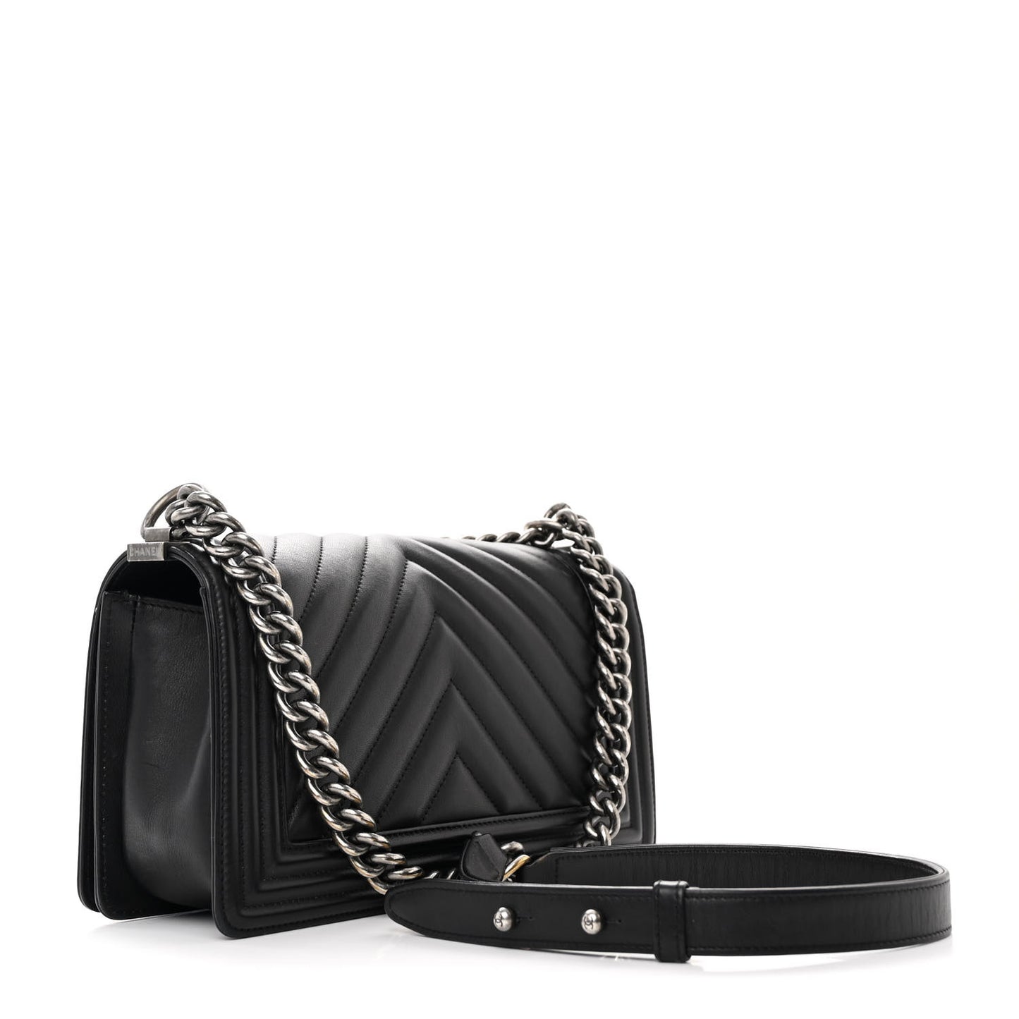 Lambskin Chevron Quilted Medium Boy Flap Black