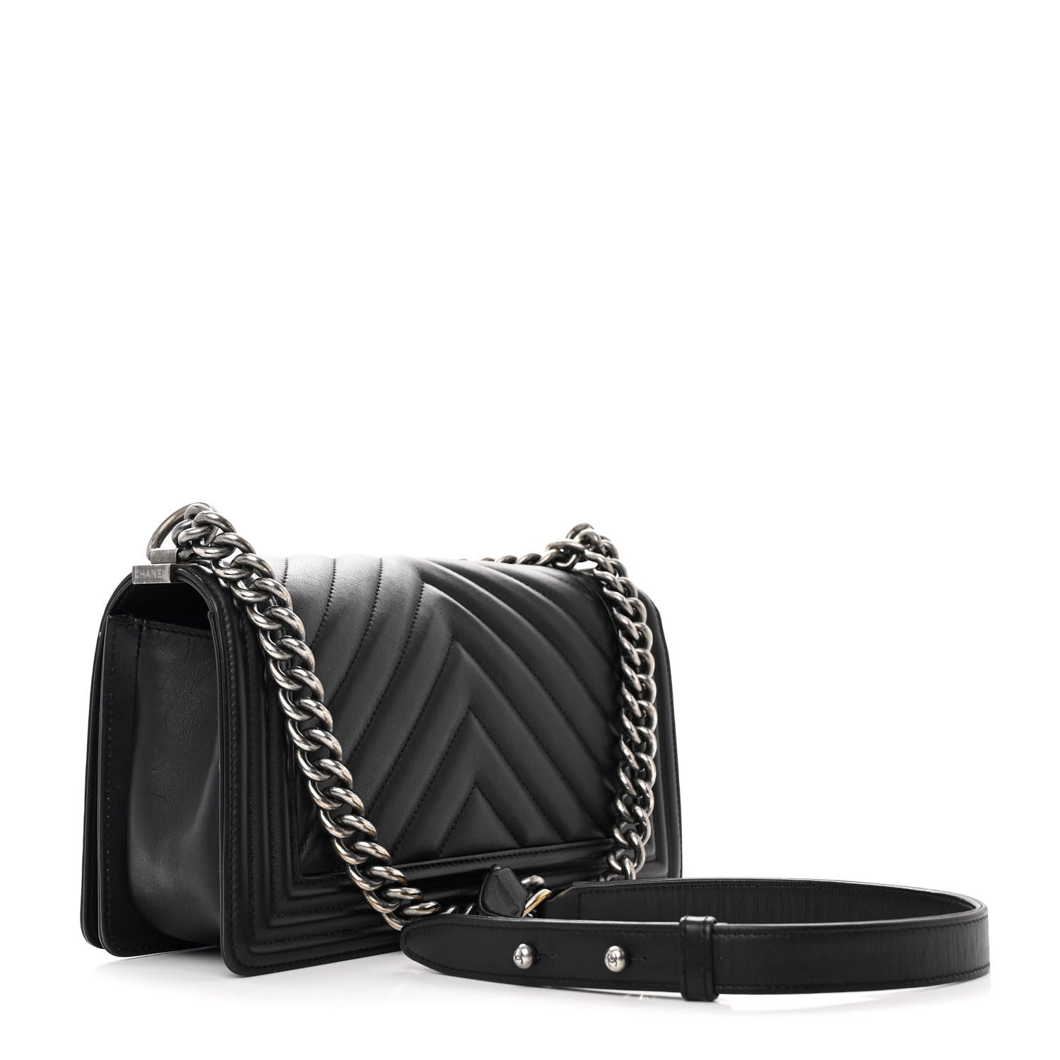 Chanel Lambskin Chevron Quilted Medium Boy Flap Black 3 of 13