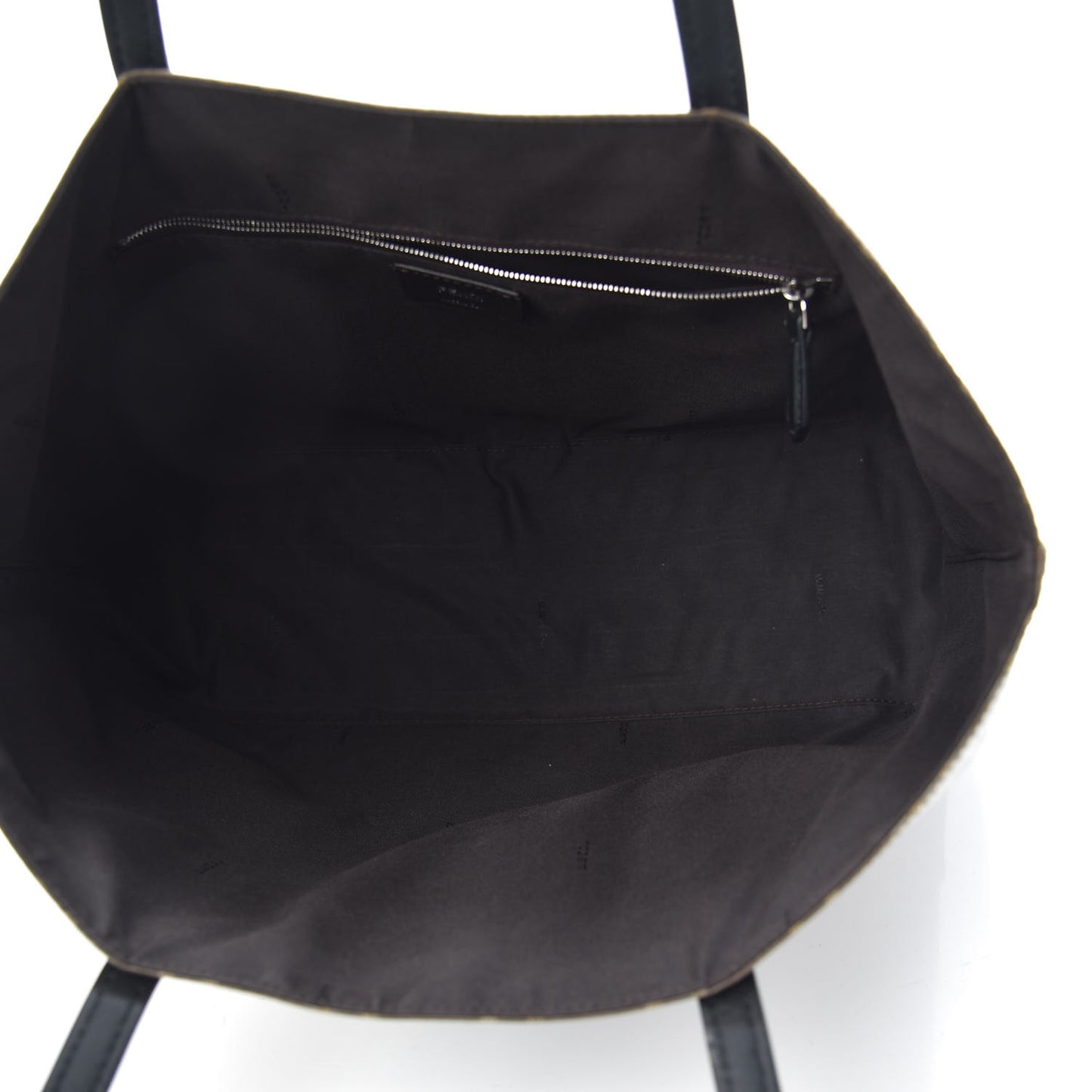 Glazed Fabric Vitello Century FF 1974 Stamp Patch Shopping Tote Mogano Panna Black