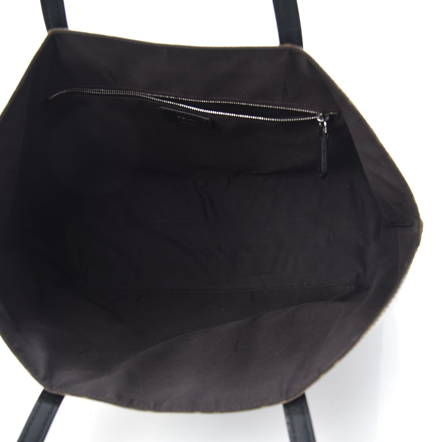 Fendi Glazed Fabric Vitello Century FF 1974 Stamp Patch Shopping Tote Mogano Panna Black 5 of 9