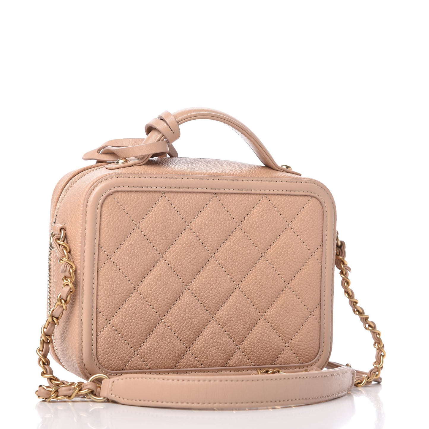 Caviar Quilted Small CC Filigree Vanity Case Beige
