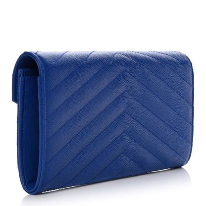 Saint Laurent Grain De Poudre Matelasse Chevron Monogram Flap Wallet Royal Blue 3 of 12