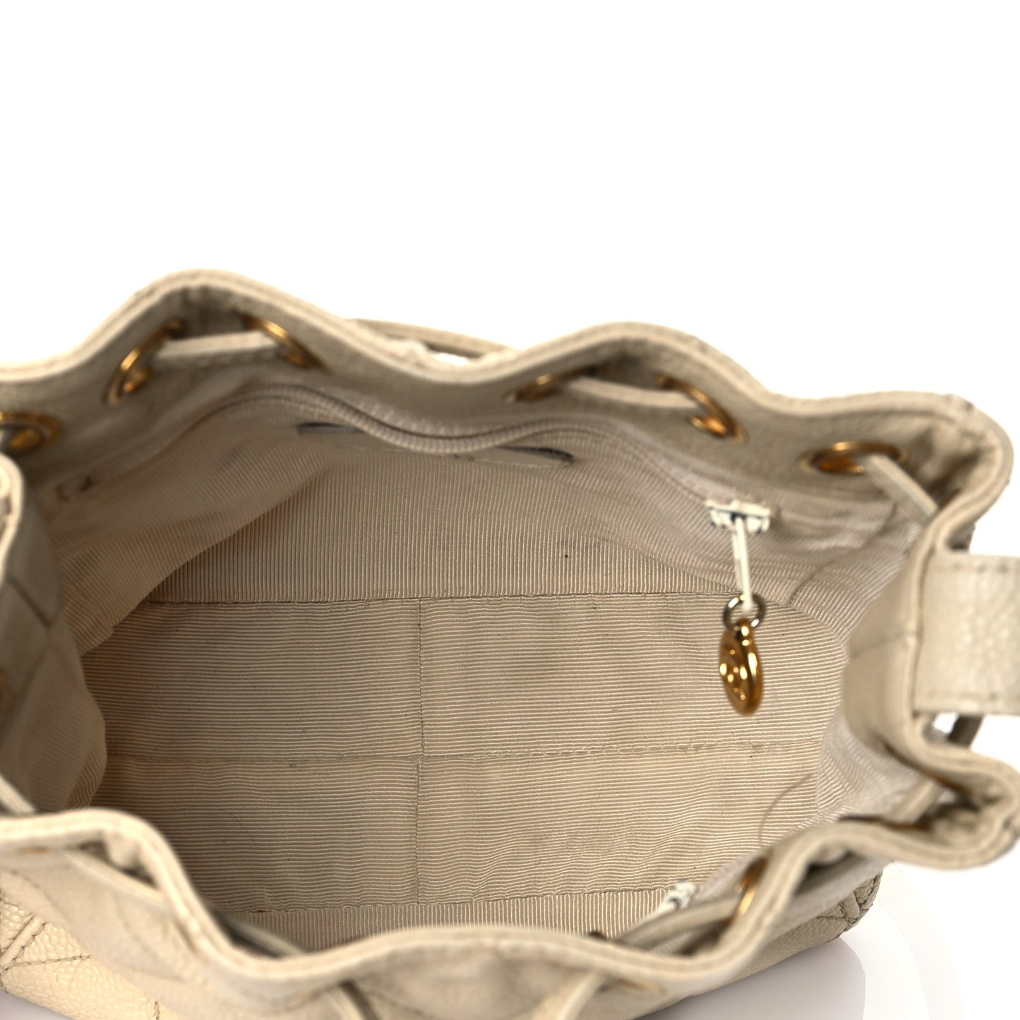 Caviar Quilted Drawstring Shoulder Bag Beige