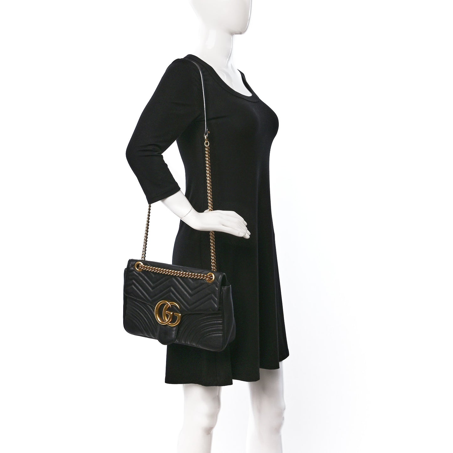 Calfskin Matelasse Medium GG Marmont Shoulder Bag Black