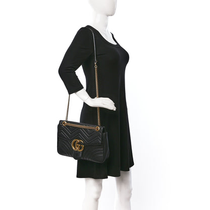 Gucci Calfskin Matelasse Medium GG Marmont Shoulder Bag Black 2 of 12