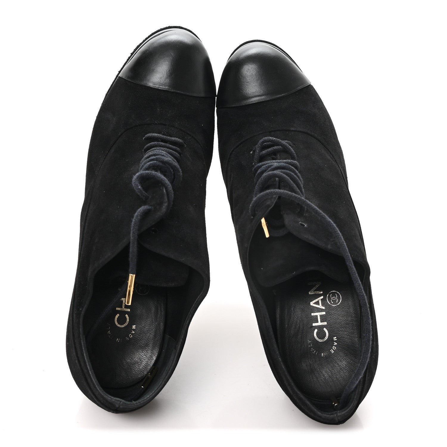 Chanel Suede Cap Toe Lace Up Booties 41 Black 5 of 9