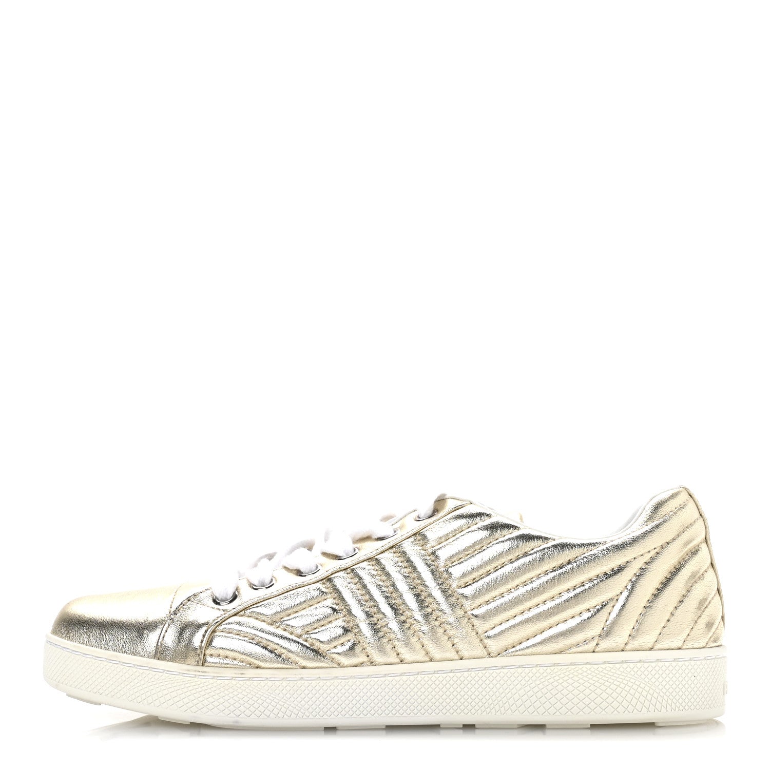 Prada Metallic Nappa Diagramme Sneakers 37.5 Pirite 1 of 7