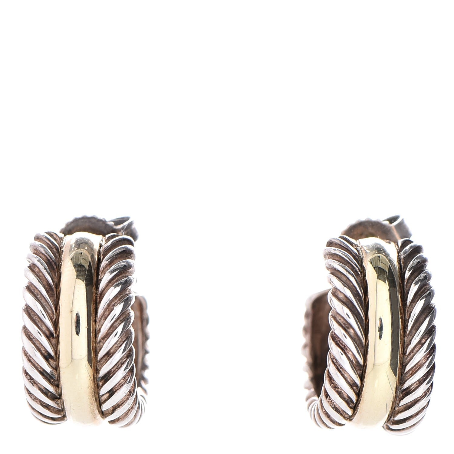David Yurman Sterling Silver 14K Yellow Gold 16mm Cable Classics Hoop Earrings 1 of 5