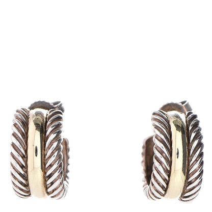 David Yurman Sterling Silver 14K Yellow Gold 16mm Cable Classics Hoop Earrings 1 of 5