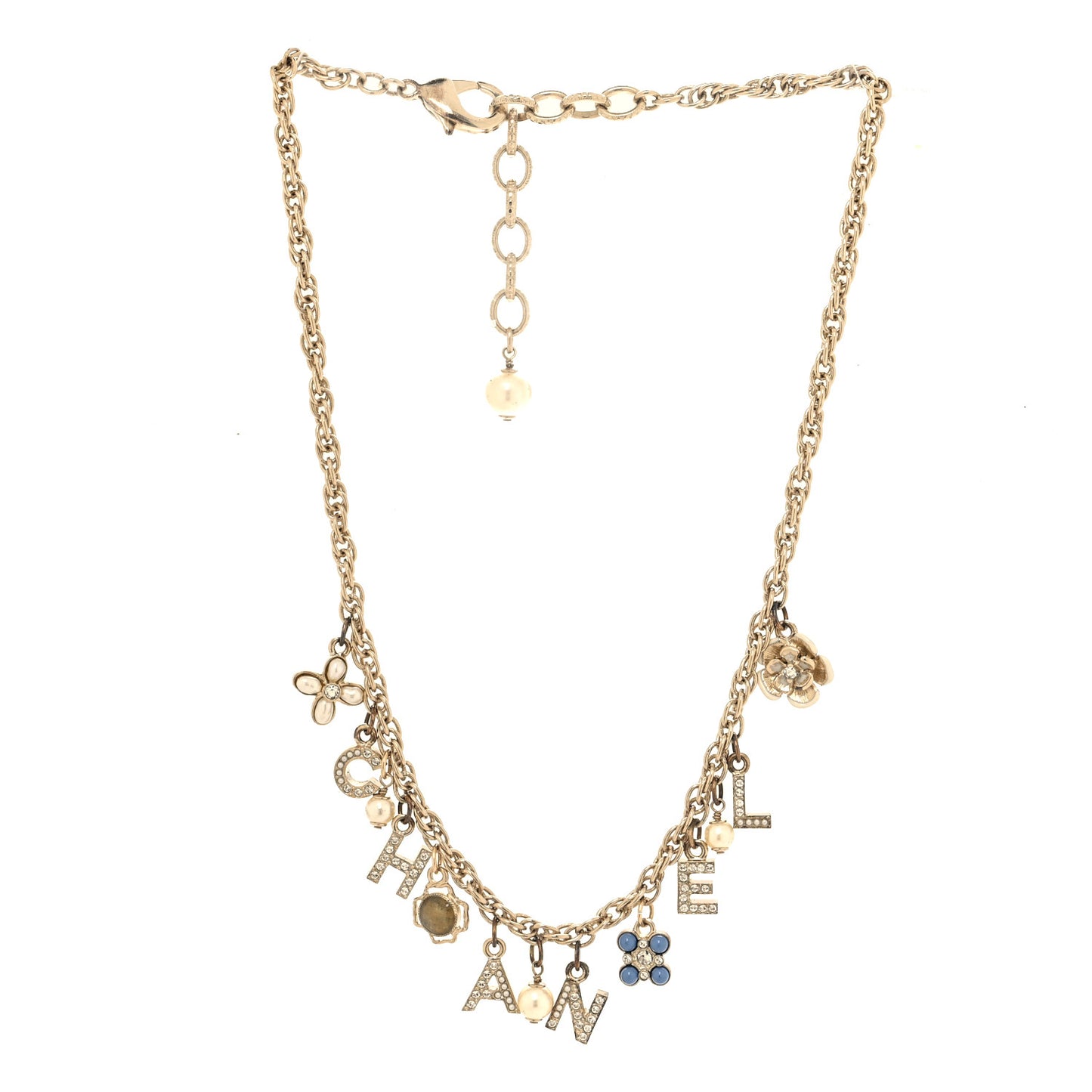 Metal Resin Crystal CC Flower Charm Necklace Gold Multicolor