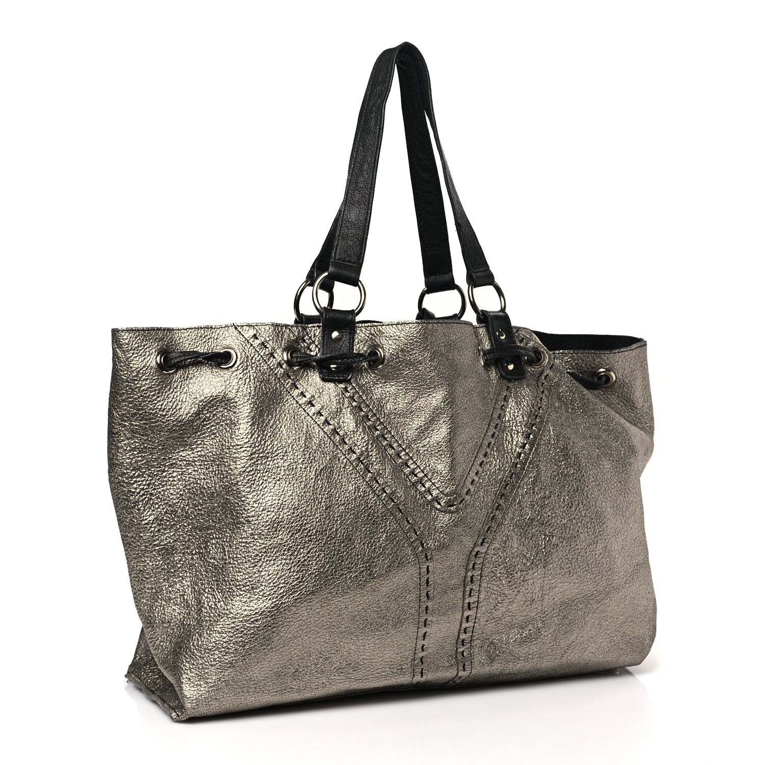 Saint Laurent Calfskin Reversible Double Sac Y Tote Gold Black 3 of 16