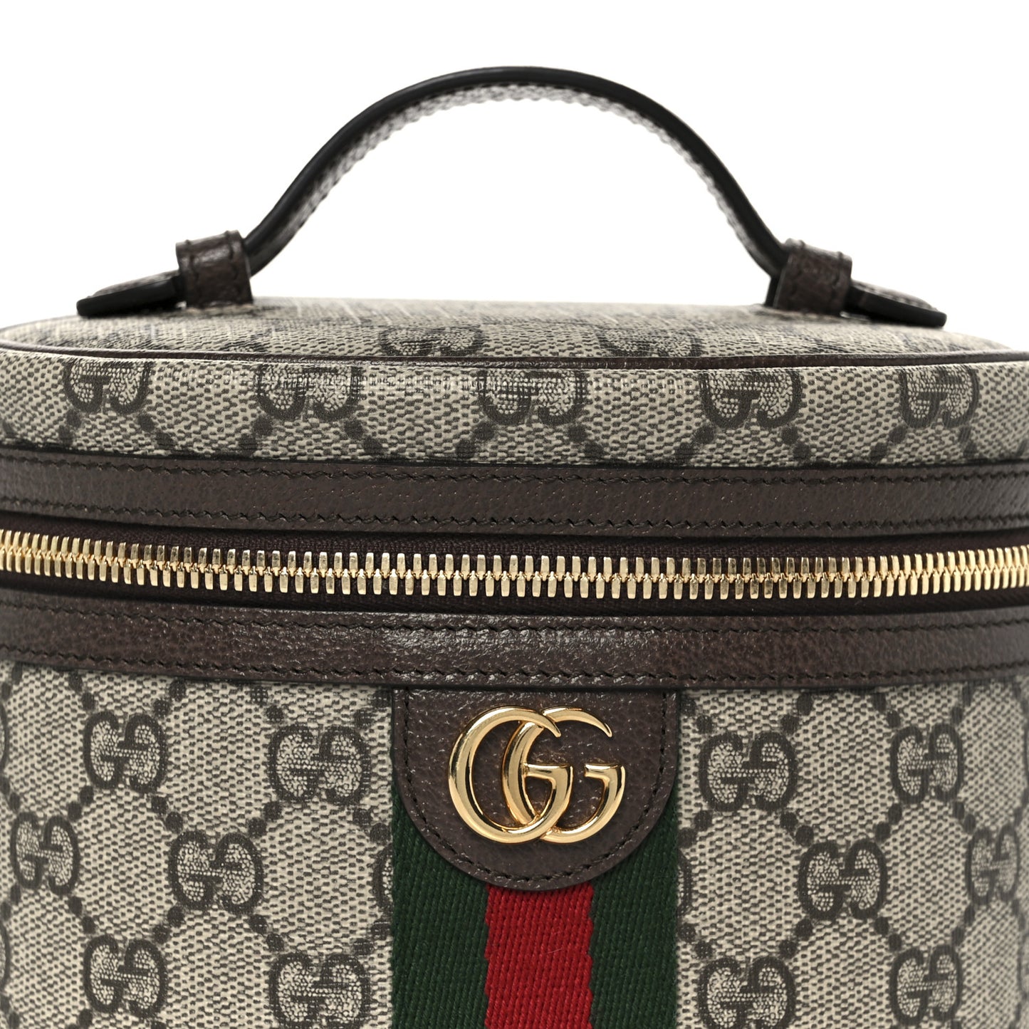 GG Supreme Monogram Textured Calfskin Web Ophidia Vanity Cosmetic Case Beige Ebony New Acero