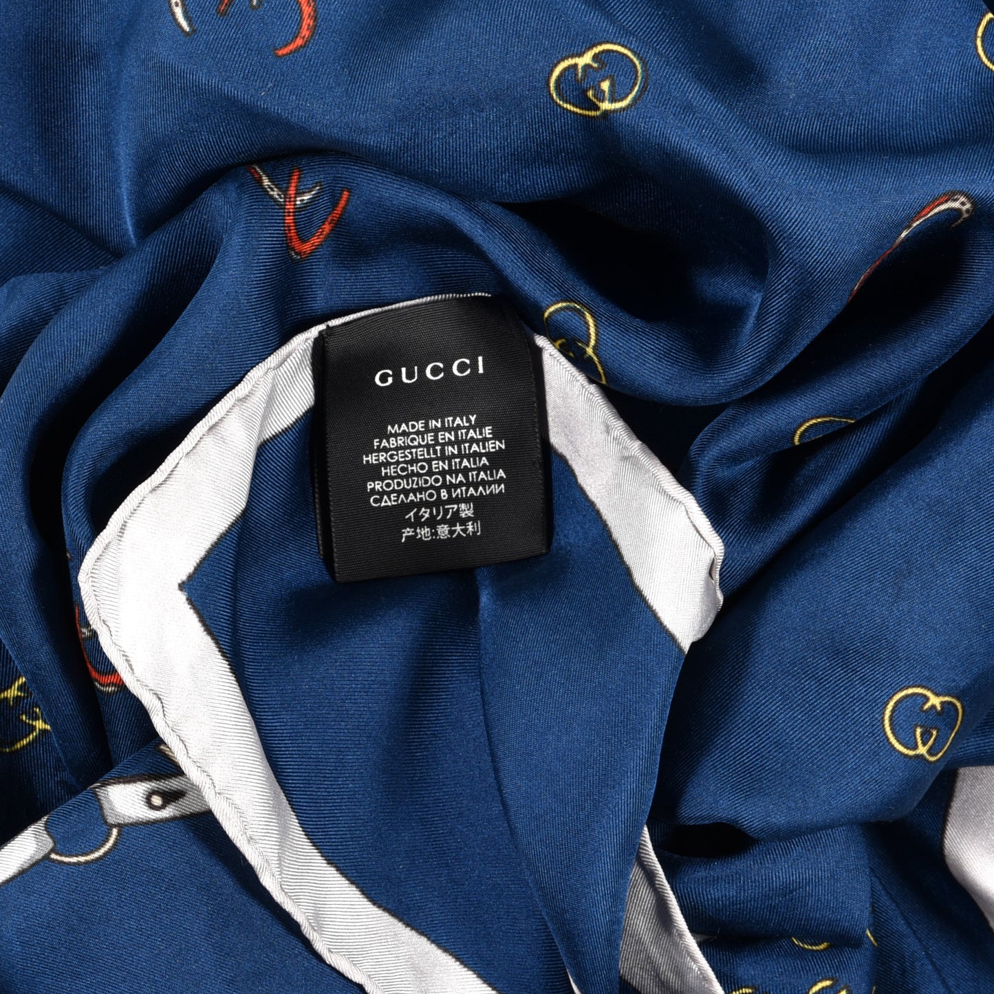 Silk GG Horseshoe Print Scarf Blue