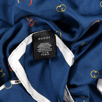 Gucci Silk GG Horseshoe Print Scarf Blue 3 of 4