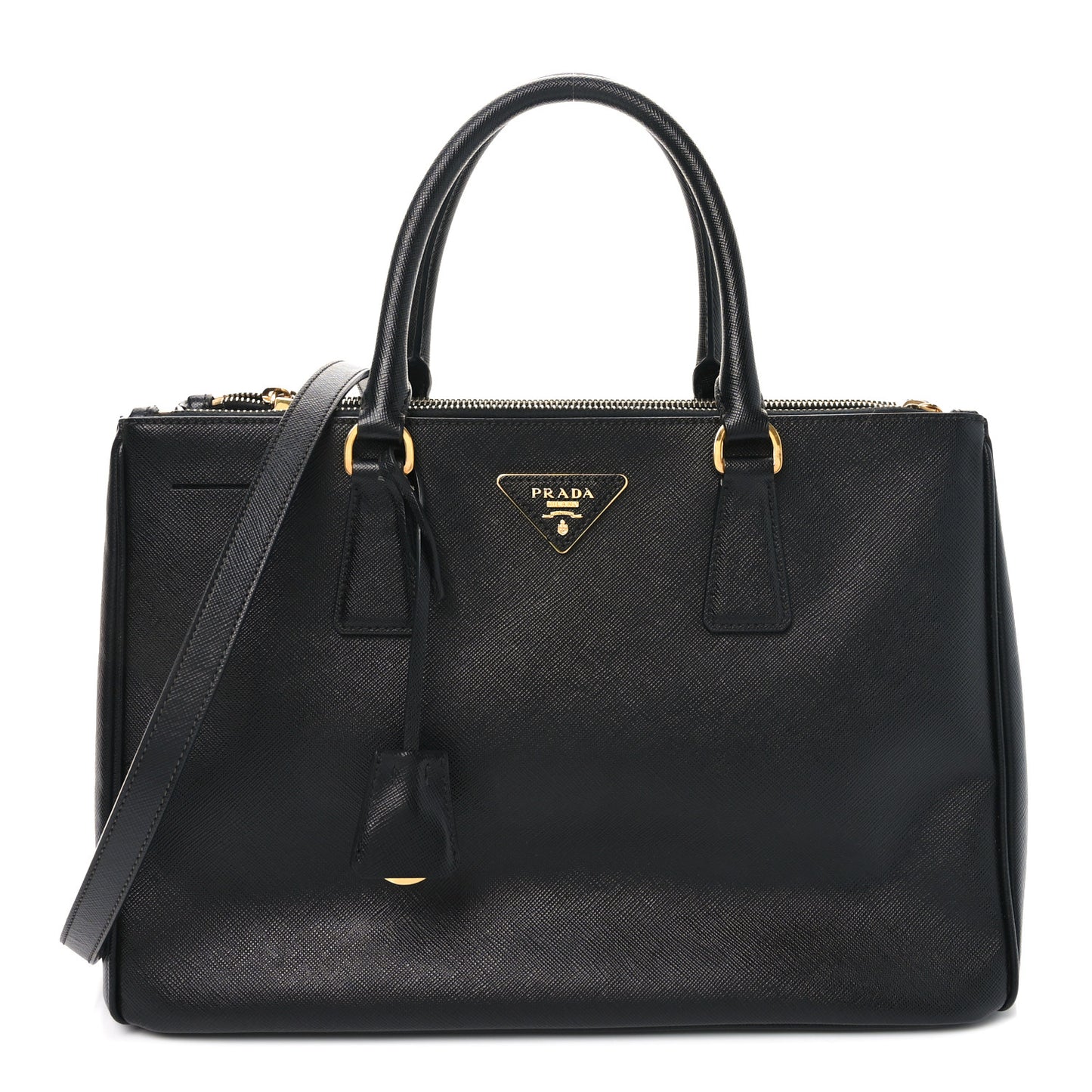 Saffiano Medium Galleria Double Zip Tote Black