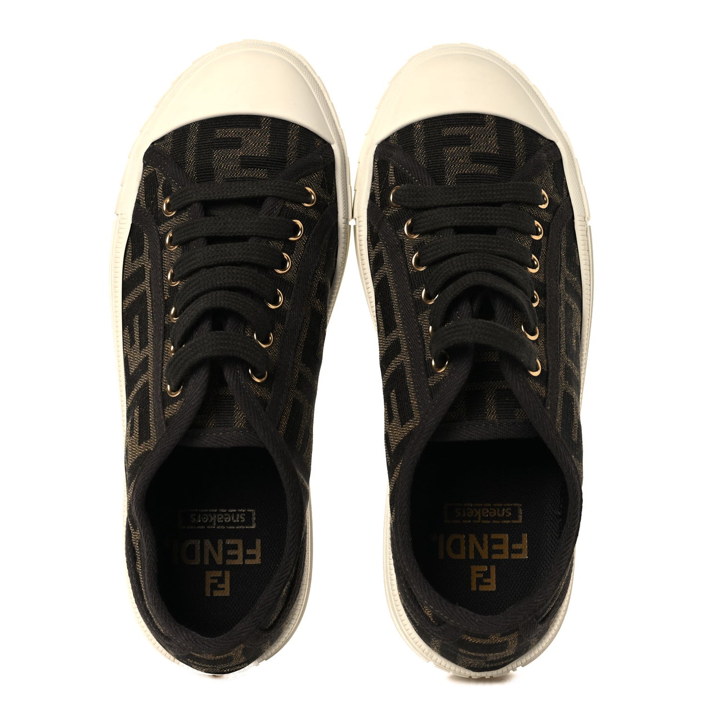 Fabric Jacquard FF Womens Domino Low Top Sneakers 36 Tobacco