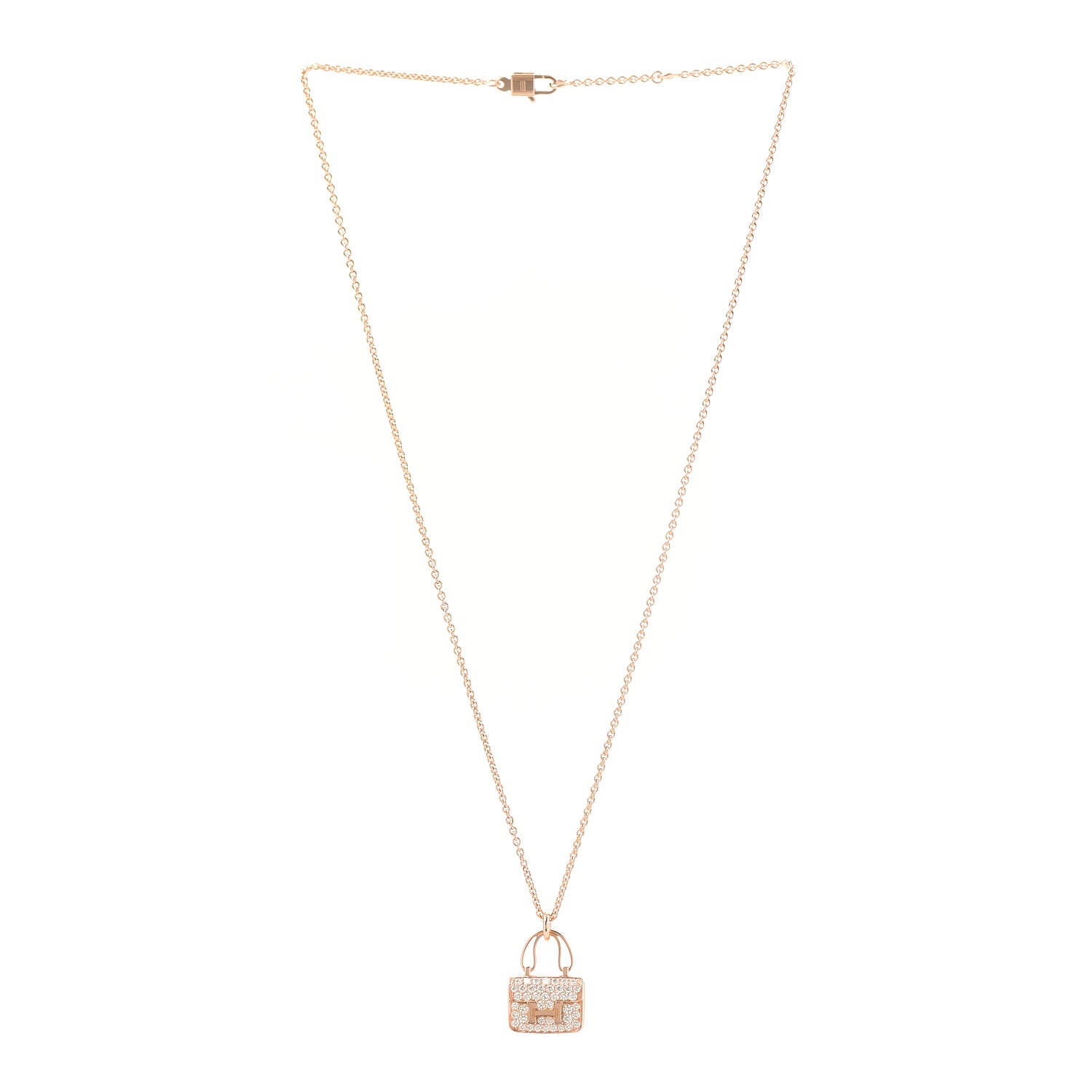 Hermes 18K Rose Gold Diamond Constance Amulettes Pendant Necklace 3 of 6