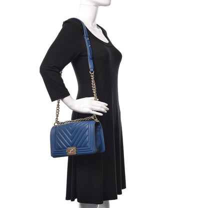 Chanel Lambskin Chevron Quilted Medium Boy Flap Blue 2 of 11